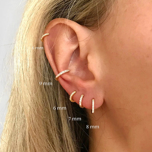 2 Stück Edelstahl Minimal Creolen Kristall Zirkonia Kleine Huggie Dünne Knorpel-Ohrstecker Helix Tragus Piercing Schmuck